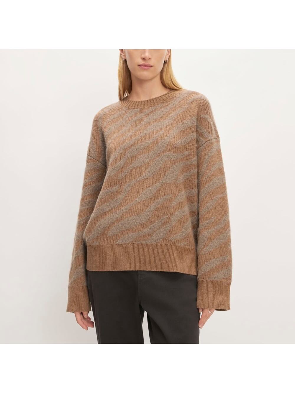 Everlane Alpaca Tiger Jacquard Crewneck Sweater Oversized Striped size Small